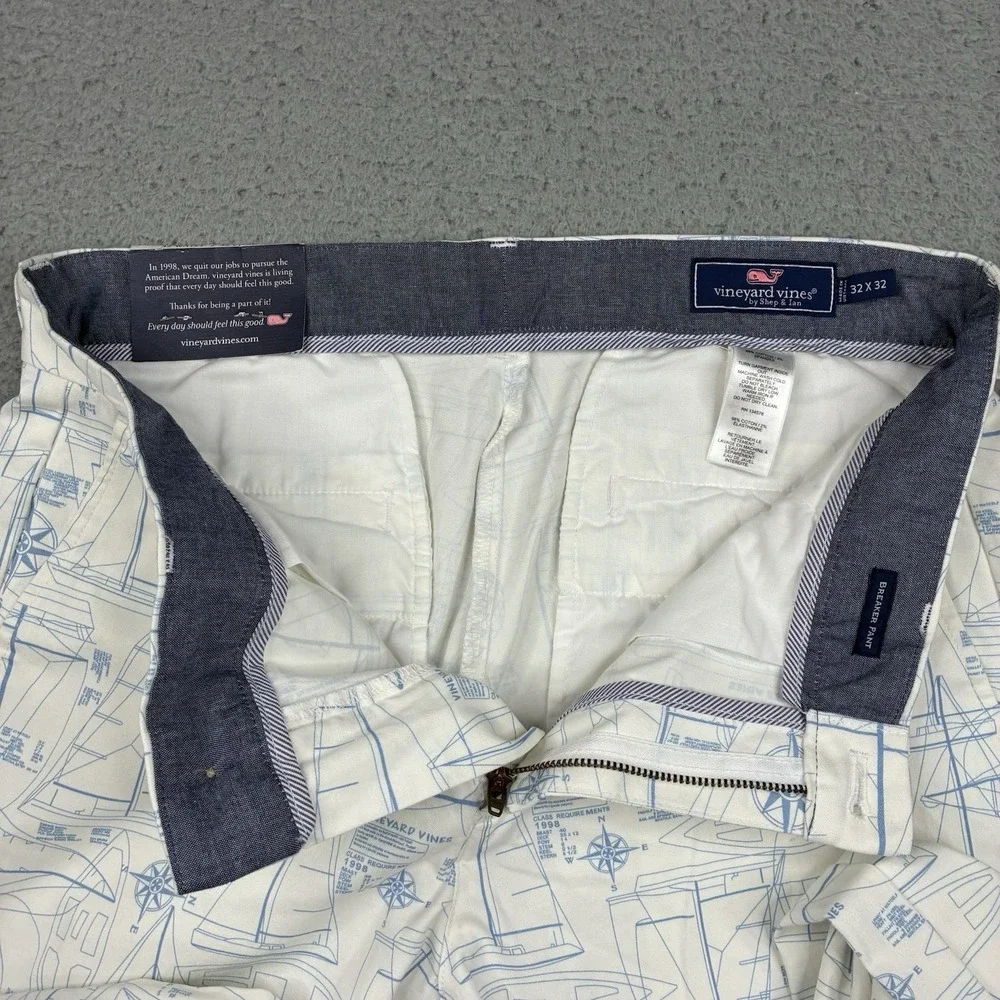 Vineyard Vines Breaker Pants Men's 32x32 White Nautical Print Straight Leg NWT
